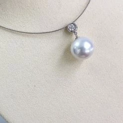 Takaramonobr Complete Love 14.0-15.0 Mm White South Sea Pearl & Diamond Pendant In G18k