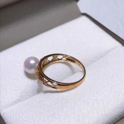 Takaramonobr Akoya Pearls Princess 7.0-7.5 Mm White Akoya Pearl & Diamond Ring In 18K Yellow Gold