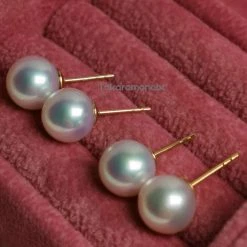 Takaramonobr 8-8.5mm Round Freshadama White Freshwater Pearl Earrings