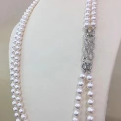 Takaramonobr 7.5-8.0 Mm 56 Inch Rope Length Japanese White Akoya Pearl Double Strand Necklace Akoya Pearls