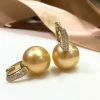Takaramonobr 13.0-14.0 Mm Fixed Square Edge Diamond And Golden South Sea Pearl Hoop Earrings Different Pearl Type In Same Style