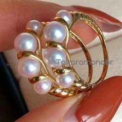 Takaramonobr Akoya Pearls Rotate 4.0-6.0 Mm Japanese White Baby Akoya Pearl Ring