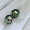Takaramonobr 9.0-10.0 Mm AAA Tahitian Deep Green Pearl Stud Earrings In 18K White Gold