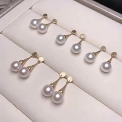 Takaramonobr 7.0-7.5 Mm AAA White Akoya Round Pearl Earrings In 18-Karat Yellow Gold Akoya Pearls