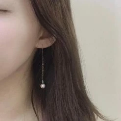 Takaramonobr 7.5-8.0 Mm Japanese Silver-Blue Akoya Pearl Threader Earrings In 18K Gold Akoya Pearls