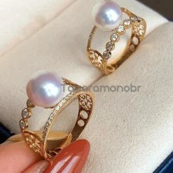 Takaramonobr Symmetry 8.0-8.5 Mm Japanese Akoya Pearl & Diamond Ring