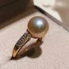 Takaramonobr Different Pearl Type In Same Style Pave Set Diamond And Pearl Ring, 10.0-11.0 Mm Golden South Sea Pearl