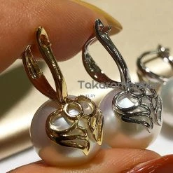 Takaramonobr 12.0-13.0 Mm White South Sea Pearl Wing Earrings Mounted On 18-Karat Yellow/White Gold Different Pearl Type In Same Style