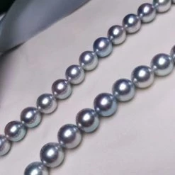 Takaramonobr Natural-Color | 10.0-10.5 Mm Japanese Silver-Blue Akoya Pearl Necklace - PSL Certificate Akoya Pearls