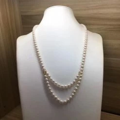 Takaramonobr 7.0-7.5 Mm Japanese Akoya White Pearl Adjustable 24 Inch Matinee Length Necklace Akoya Pearls