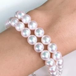 Takaramonobr 7.5-8.0 Mm AA+ Double Strand White Akoya Pearl Bracelet 16" For Woman Akoya Pearls