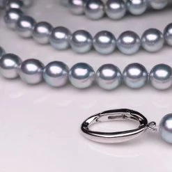 Takaramonobr 8.0-8.5 Mm AA+ Silver Blue Akoya Pearl Necklace 24