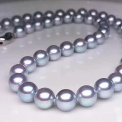 Takaramonobr 8.0-8.5 Mm AA+ Silver Blue Akoya Pearl Necklace 24" For Woman Akoya Pearls