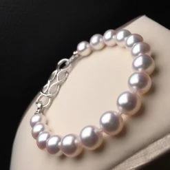 Takaramonobr 7.5-8.0 Mm Near Gem White Akoya Pearl Bracelet & Diamond In 18K Gold Clasp Akoya Pearls