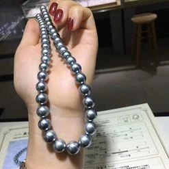 Takaramonobr OCEAN BLUE | 8.0-11.0 Mm Silver Blue Tahitian True Round Pearl Necklace | PSL Certificate Blue Pearls