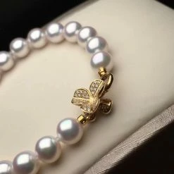 Takaramonobr Akoya Pearls 7.5-8.0 Mm Near Gem White Akoya Pearl & Diamond Bracelet In G18K Clasp