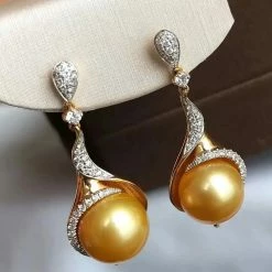Takaramonobr Isabella 13.0-14.0 Mm Golden South Sea Pearl & Diamond Stud Pendant/Earrings In Gold