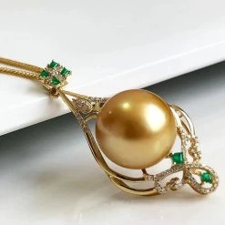 Hot Sale 🔥 Takaramonobr Dazzling Golden 14.0-15.0 Mm South Sea Pearl And Diamond Emerald Pendant In Gold Golden South Sea Pearls 🎉 11 Takaramonobr Dazzling Golden 14.0-15.0 Mm South Sea Pearl And Diamond Emerald Pendant In Gold Golden South Sea Pearls