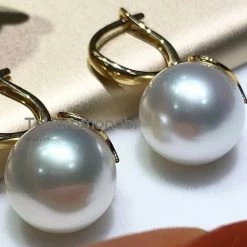 Takaramonobr 12.0-13.0 Mm White South Sea Pearl Wing Earrings Mounted On 18-Karat Yellow/White Gold Different Pearl Type In Same Style