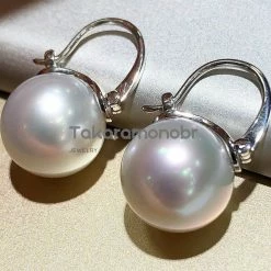 Takaramonobr White South Sea Pearl Drop Earrings Mounted On 18-Karat Gold, 12.0-13.0 Mm
