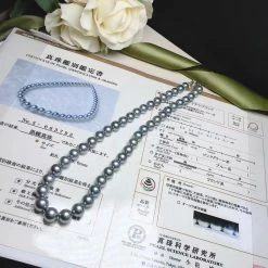 Takaramonobr PLATINUM BLACK | 8.0-11.0 Mm Silver Blue Tahitian South Sea Pearl Necklace | PSL Certificate Blue Pearls