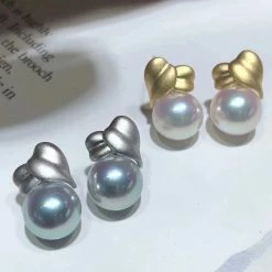 Takaramonobr Tropical Summer 8.0-8.5 Mm White/Silver-Blue Akoya Pearl Earrings Mounted On 18K Gold