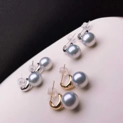 Takaramonobr Akoya Pearls 8.0-8.5 Mm Silver-Blue Akoya Pearl Earrings Mounted On 18K Gold