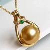 Cheapest ❤️ Takaramonobr Inner Beauty Golden 13.0-14.0 Mm South Sea Pearl And Diamond Emerald Pendant Golden South Sea Pearls 🤩 2 Takaramonobr Inner Beauty Golden 13.0-14.0 Mm South Sea Pearl And Diamond Emerald Pendant Golden South Sea Pearls