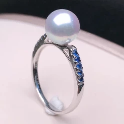 Takaramonobr Princess 8.0-8.5 Mm Japanese Akoya Pearl And Sapphire Ring