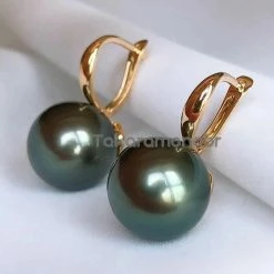 Takaramonobr Black Pearls 12.0-13.0 Mm Tahitian Black Pearl Wing Earrings Mounted On 18-Karat Yellow/White Gold
