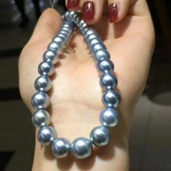 Takaramonobr PLATINUM BLACK | 8.0-11.0 Mm Silver Blue Tahitian South Sea Pearl Necklace | PSL Certificate Blue Pearls