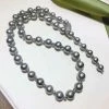 Takaramonobr Blue Pearls 24 Inch Matinee Length 8.0-11.0 Mm Round Tahitian Silver Blue Pearl Rosary Necklace
