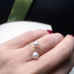 Takaramonobr Golden Circles Double Japanese Akoya Pearls Ring