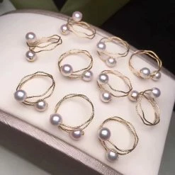 Takaramonobr Golden Circles Double Japanese Akoya Pearls Ring