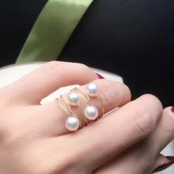 Takaramonobr Golden Circles Double Japanese Akoya Pearls Ring