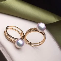 Takaramonobr Pave Set Pearl & Diamonds Ring, 8.0-8.5 Mm Japanese White Akoya