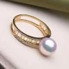 Takaramonobr Pave Set Pearl & Diamonds Ring, 8.0-8.5 Mm Japanese White Akoya