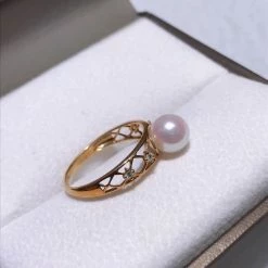 Takaramonobr Akoya Pearls Princess 7.0-7.5 Mm White Akoya Pearl & Diamond Ring In 18K Yellow Gold