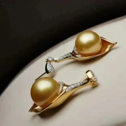 Takaramonobr Isabella 13.0-14.0 Mm Golden South Sea Pearl & Diamond Stud Pendant/Earrings In Gold