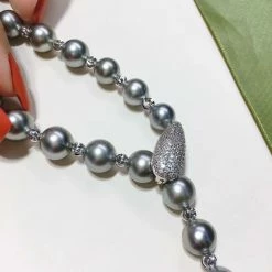 Takaramonobr Blue Pearls 24 Inch Matinee Length 8.0-11.0 Mm Round Tahitian Silver Blue Pearl Rosary Necklace