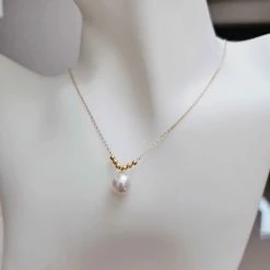 Takaramonobr Spring 8.5-9.0 Mm White Akoya Pearl Pendant Mounted On 18-Karat Yellow Gold Akoya Pearls