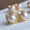 Takaramonobr Abstract Akoya Pearl Stud Earrings With Diamonds In Gold, 7.0-7.5 Mm Akoya Pearls
