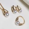Takaramonobr Akoya Pearls Pyramid Collection 8.0-8.5 Mm White Japanese Akoya Pearl & Diamond Stud Earrings/Pendant/Ring/Sets