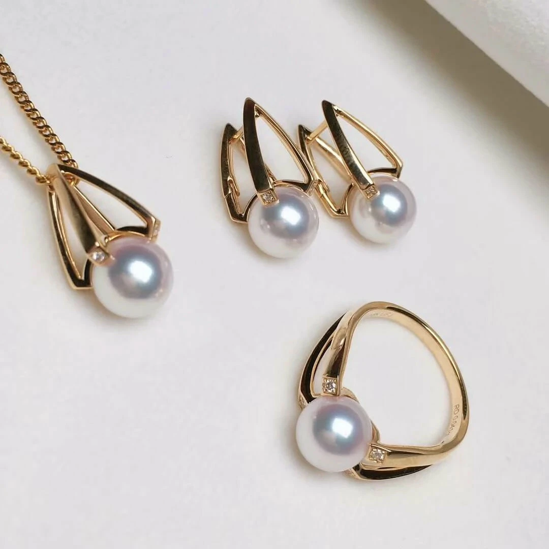 Wholesale 🎁 Takaramonobr Akoya Pearls Pyramid Collection 8.0-8.5 Mm White Japanese Akoya Pearl & Diamond Stud Earrings/Pendant/Ring/Sets ⭐ 3 Takaramonobr Akoya Pearls Pyramid Collection 8.0-8.5 Mm White Japanese Akoya Pearl & Diamond Stud Earrings/Pendant/Ring/Sets