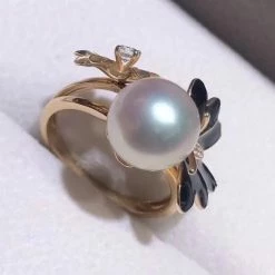 Takaramonobr Spring 11.0-12.0 Mm White South Sea Pearl & Diamond Ring In 18K Yellow Gold