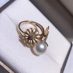 Takaramonobr Spring 11.0-12.0 Mm White South Sea Pearl & Diamond Ring In 18K Yellow Gold