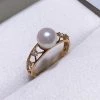Takaramonobr Akoya Pearls Princess 7.0-7.5 Mm White Akoya Pearl & Diamond Ring In 18K Yellow Gold