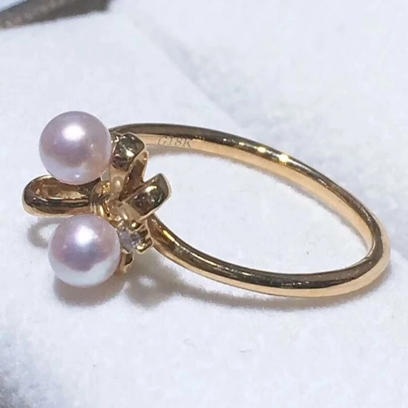 Hot Sale ✨ Takaramonobr Ribbons 4.0-4.5 Mm Japanese Akoya Pearl & Diamond Ring In 18K Yellow Gold ⭐ 8 Takaramonobr Ribbons 4.0-4.5 Mm Japanese Akoya Pearl & Diamond Ring In 18K Yellow Gold