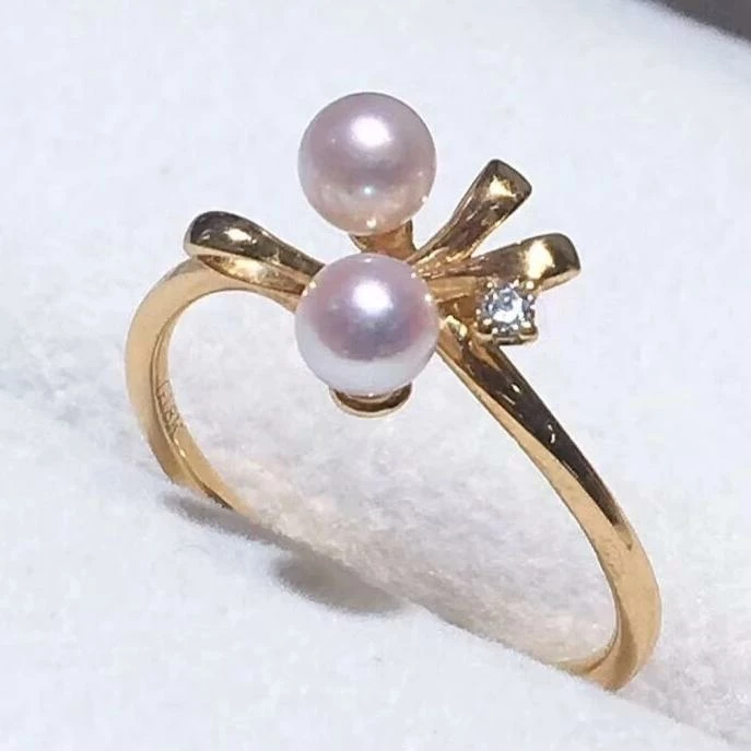 Hot Sale ✨ Takaramonobr Ribbons 4.0-4.5 Mm Japanese Akoya Pearl & Diamond Ring In 18K Yellow Gold ⭐ 9 Takaramonobr Ribbons 4.0-4.5 Mm Japanese Akoya Pearl & Diamond Ring In 18K Yellow Gold