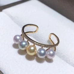 Takaramonobr Sugar Collection 4.0-5.0 Mm Akoya Pearl & Diamond Ring In 18K Yellow Gold Akoya Pearls